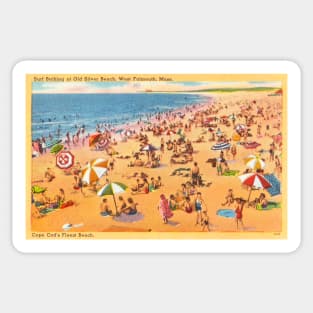 Surf bathing at Old Silver Beach, West Falmouth, Mass postcard Sticker